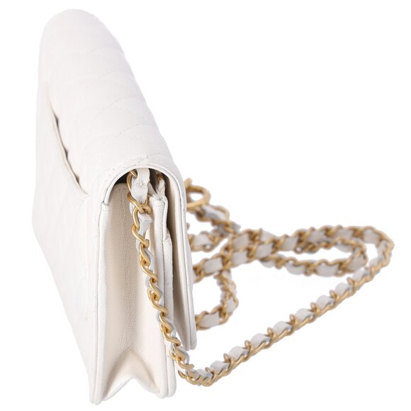 CHANEL Fit For You Wallet On Chain WOC Pearly Caviar Quilted Iridescent White - Picture 5 of 9